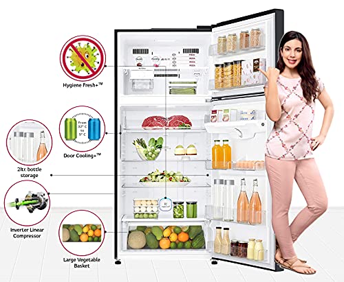 Image of LG 547L 2 Star Inverter Linear Frost-Free Double-Door Refrigerator (GN-C702SGGU, Black Glass, Door Cooling+)