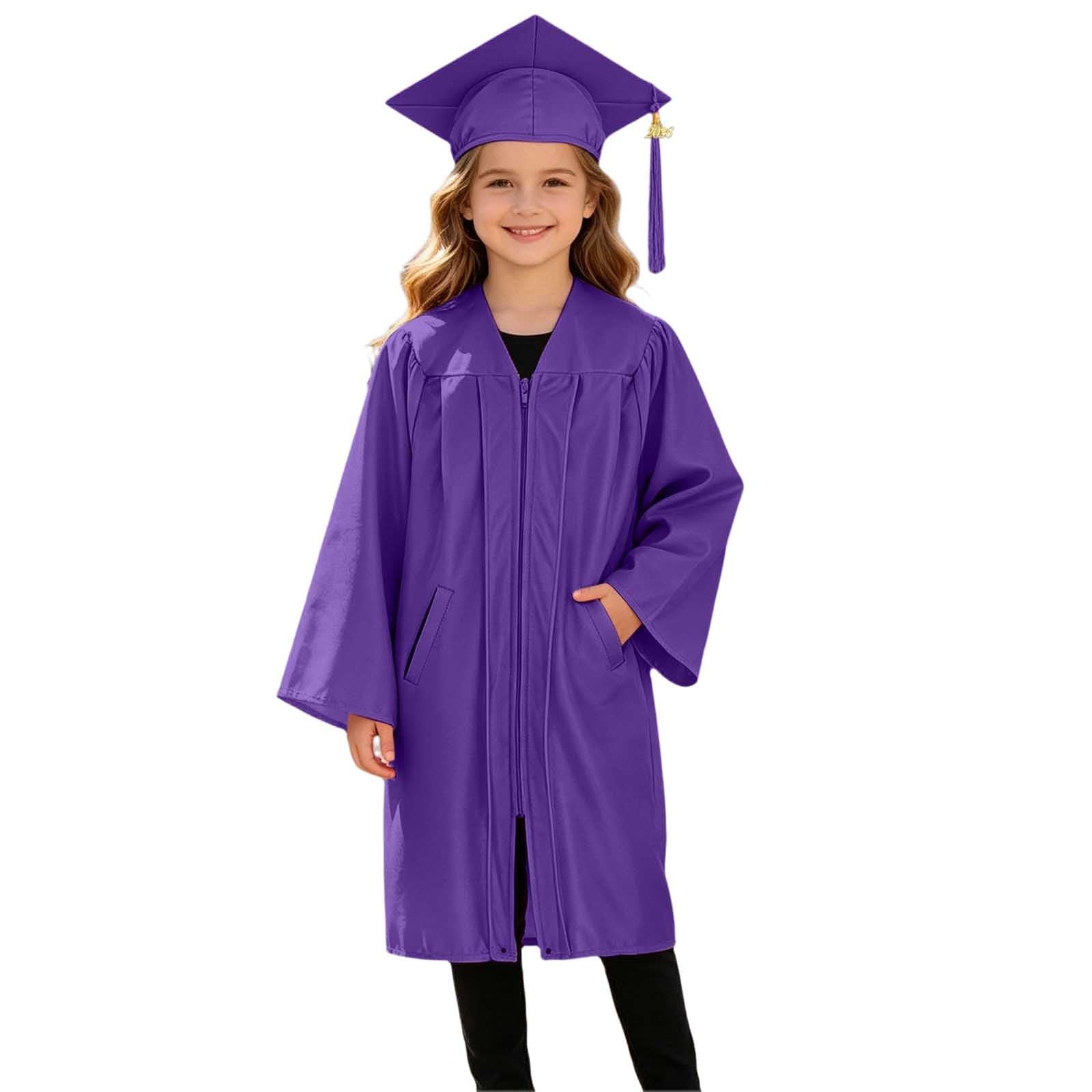 Kids Graduation Gown Cap and Tassel Set Unisex Childrens Kindergarten Preschool Graduation Outfit Boys and Girls Fancy Dress School Ceremonies Party Stage Performance Clothes for (Purple, 4-5 Years)