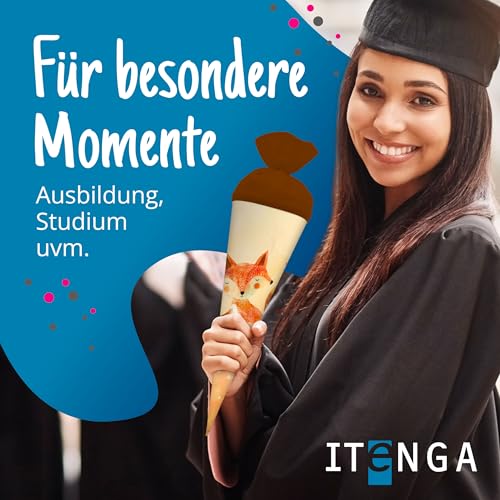 itenga Geschwister Schultüte 35cm mit Filzverschluss kleine Tüte Geschenkverpackung Einschulung Schulanfang (Motiv Fuchs)