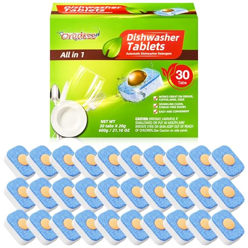 All-in-One Dishwasher Pods - Cleaner Tables No Pre-rinse Cuts Through Tough Grease & Stuck on Food, All Natural Eco-friendly Formula Non-toxic Dishwasher Detergent Gentle Yet Powerful Clean 30 Tabs