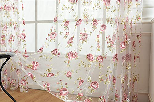 Kolachic Rod Pocket Top Rose Floral Sheer Voile Curtain, Pink Flower Tulle Transparent Window Treatment For Living Room Bedroom Glass Door, 54 By 84 Inch Each,1 Set Of 2 Panels … #TOP5