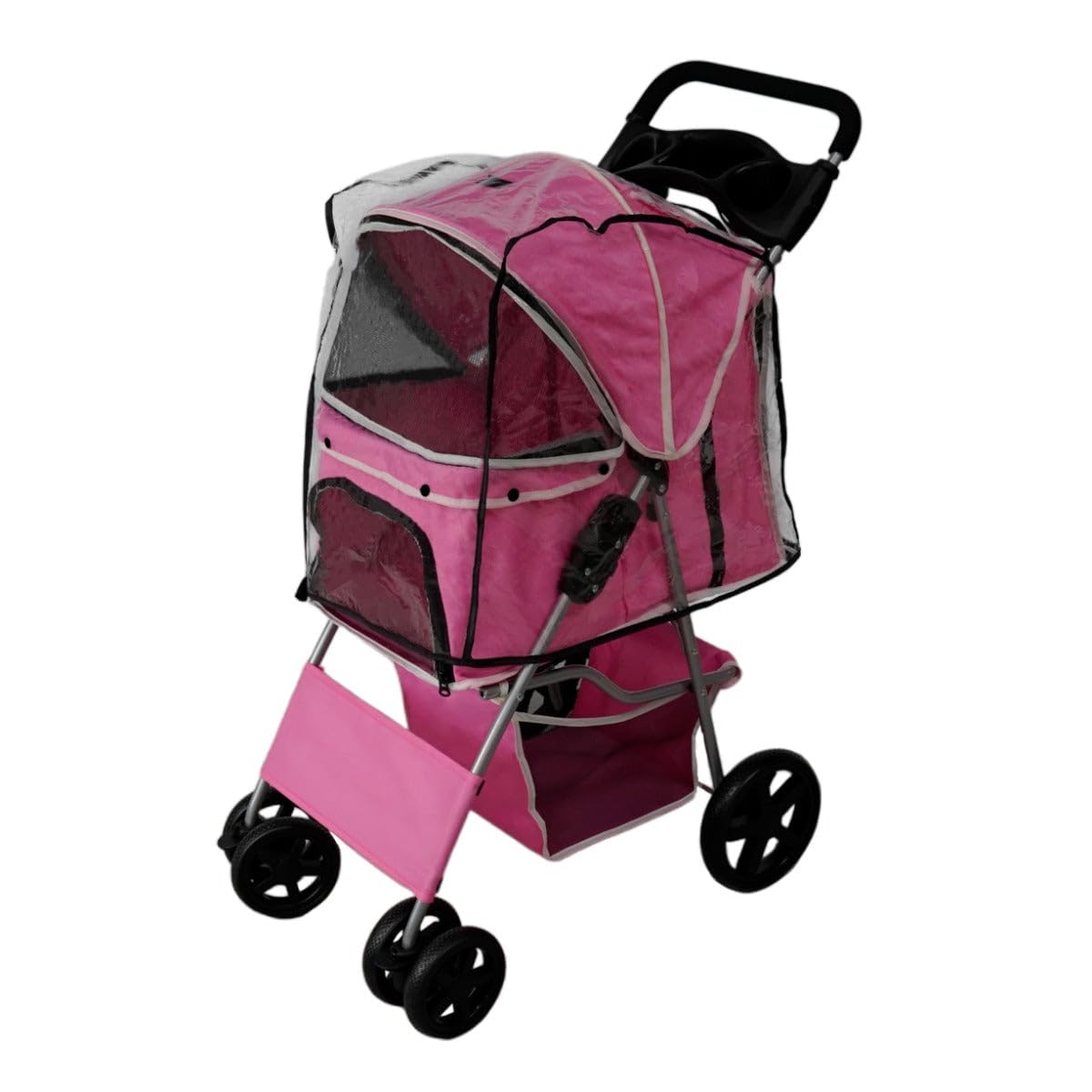 Passeggino per animali domestici Passeggino Rosa Trasportino da Viaggio Pieghevole Portata 15kg 4 Ruote Freni Gatto Cane Gancio di Sicurezza Cuscino GRATIS Copertura Antipioggia Impermeabile