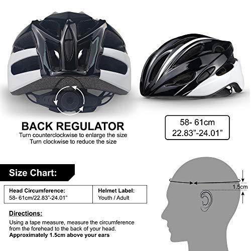 SPORT24 Lightweight Bike Cycle Helmet Road Bike Cycling Safety Helmet for Men Women (Fits Head Sizes 58-61cm) Black White - Image 5