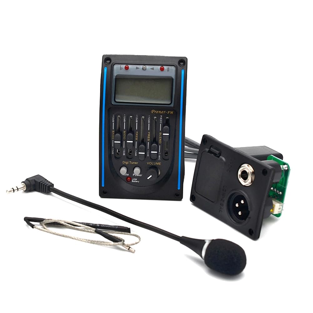 TORR 1 Satz Akustikgitarren-Tonabnehmer, 5-Band-EQ-Equalizer, Gitarrenvorverstärker, Piezo-Tonabnehmer, Tuner mit Mikrofon-LCD-Display