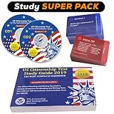 US Citizenship Test Study Pack 2019 - 2020 - Includes 2 CD Audios, 100 Flash Cards, 1 Workbook, 100 Audios Online, 1 Patriotic Earbuds and 1 Free American Flag.