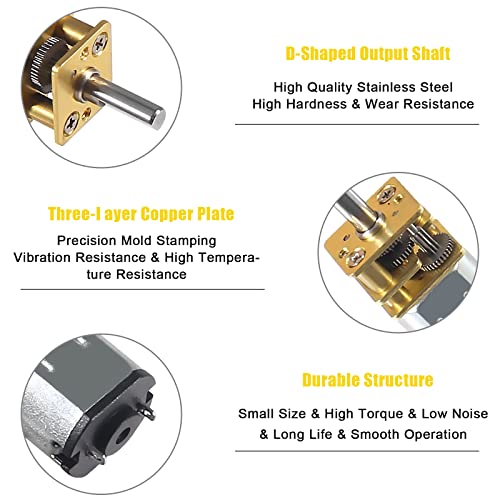 Alinan 2pcs 3V 15RPM N20 High Torque Speed Reduction Geared Motor with Metal Gearbox Motor for Smart Car DIY RC Toys