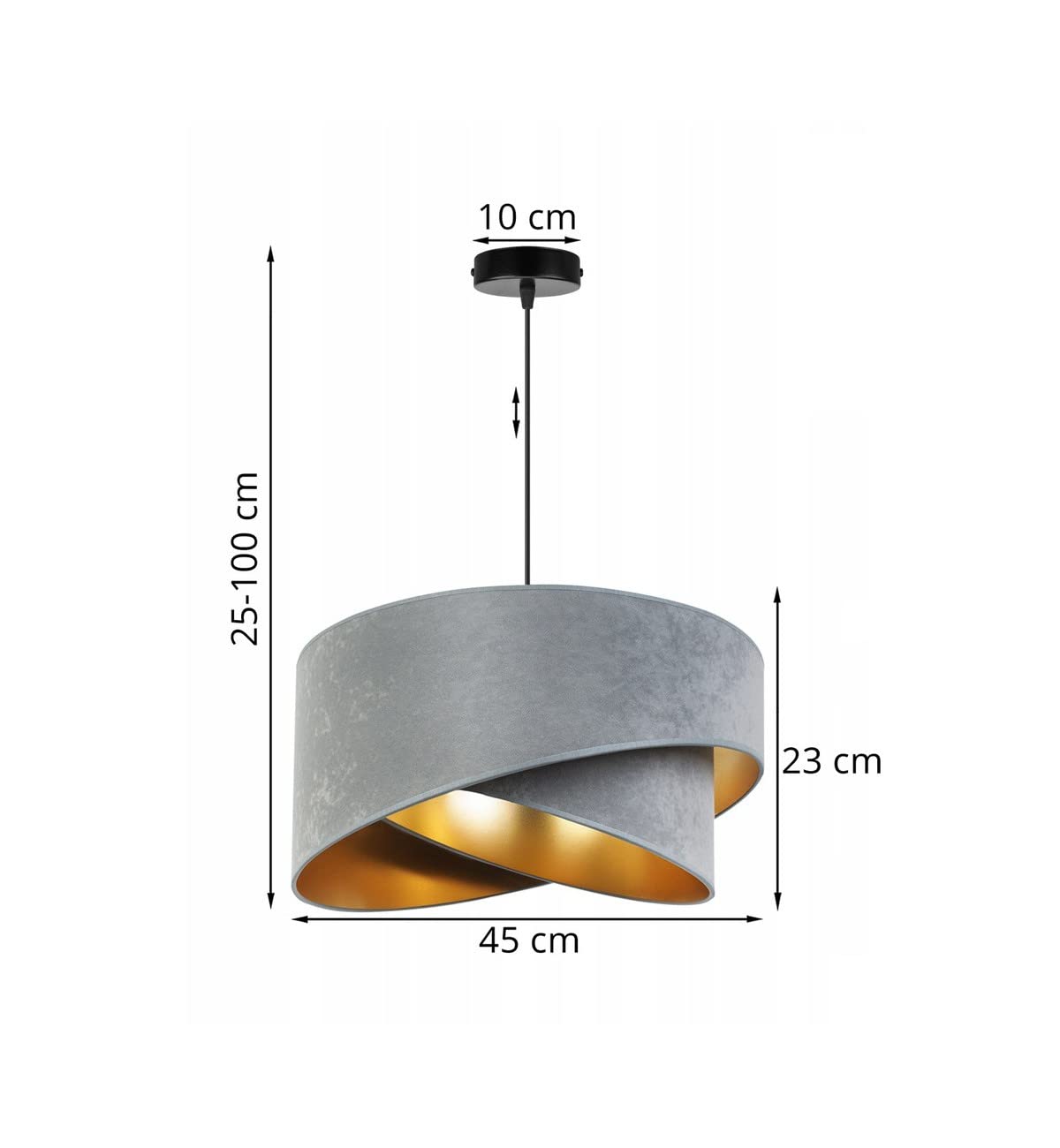 Light-Home Milan Elegant Hängelampe - Modern Deckenlampe für Wohnzimmer Schlafzimmer und Esszimmer - Designer Pendelleuchte aus Metall mit Lampenschirm aus Velours - Grau