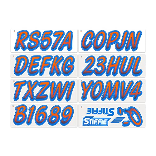Image of STIFFIE Whipline Orange /Blue 3 inch Boat & PWC Registration Decals • Numbers Letters Stickers