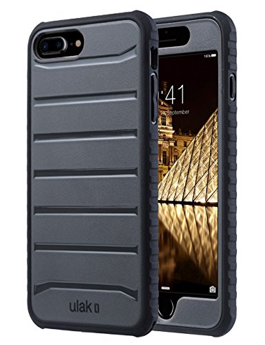 ULAK Compatible with iPhone 8 Plus/iPhone 7 Plus Case, Heavy Duty Shockproof Flexible TPU Bumper Case Durable Anti-Slip Slim Front and Back Hard Protective Cover -Dark Grey