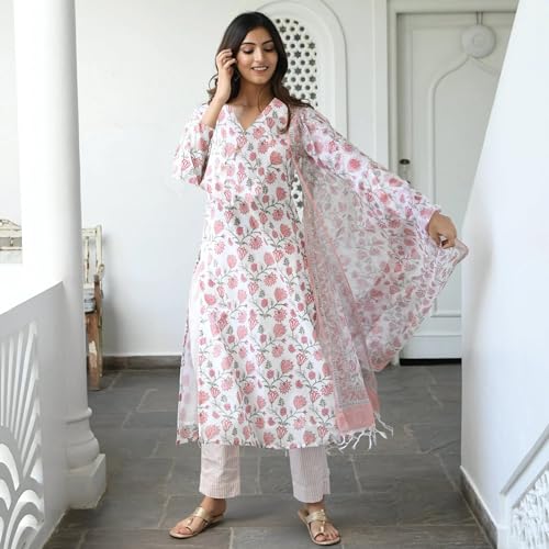Image of ANNI Designer Women's Cotton Blend Regular Kurta with Pant & Dupatta