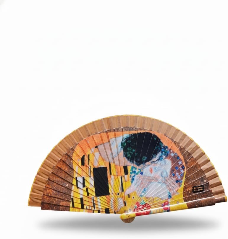 The Kiss Hand Fan by Gustav Klimt | Wooden Folding Fan for Women | Elegant Art Nouveau Accessory for Summer and Events | Unique Gift for Art Lovers