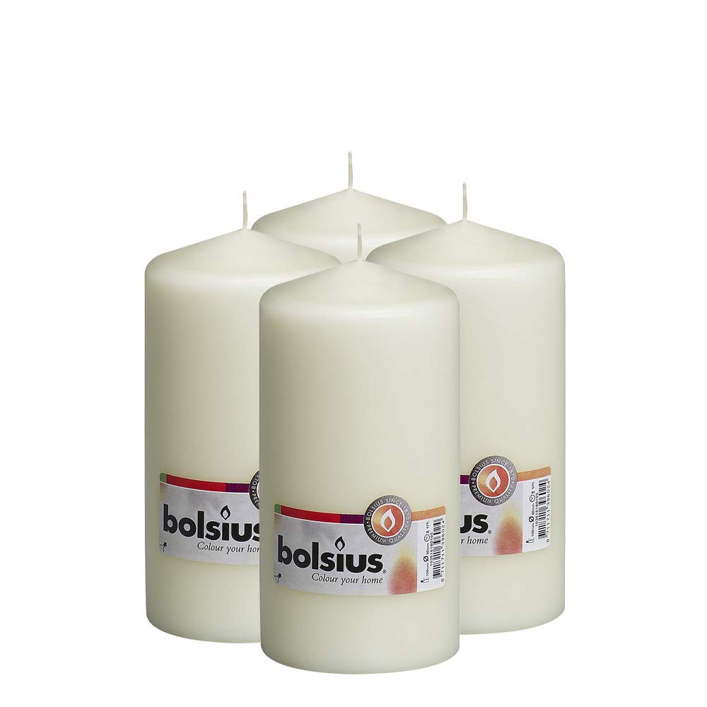 BOLSIUS4 Ivory Pillar Candles - 3x6 Inches - Individually Wrapped - Premium European Quality - 65+ Burn Hours - Dripless & Smokeless Smooth Flame - Unscented Dinner, Wedding, Party, & Décor Candles