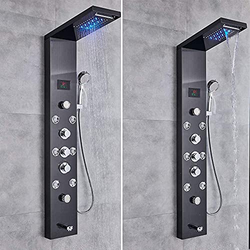 Votamuta LED Light Rainfall Waterfall Shower Head Shower Panel Tower System Rain Massage System with Body Jets,Hydroelectricity Temperature Display Hand Shower and Horizontal Spray Fingerprint-Free - Image 6