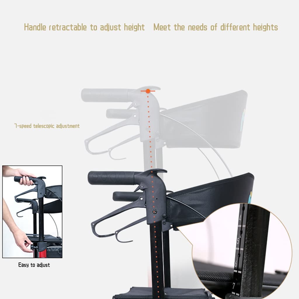 Rollator Mobility Walking Aid dla osób starszych, składany chodzik Rollator dla seniorów, Rolling Mobility Walking Aid z (czerwony 61,5 x 69 x 77,7 cm)