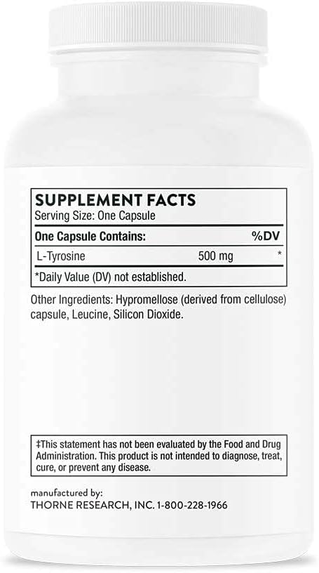 Thorne L-Tyrosine - Amino Acid Supplement to Support Production of Dopamine and Norepinephrine - 90 Capsules