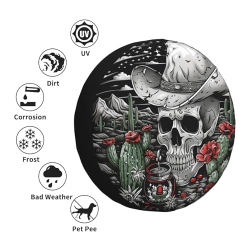 Image of Skull Spare Tire Cover, Universal Wheel Tire Cover Funny Skull Skeleton Tire Protectors for Trailer RV SUV Truck Camper 14 Inch