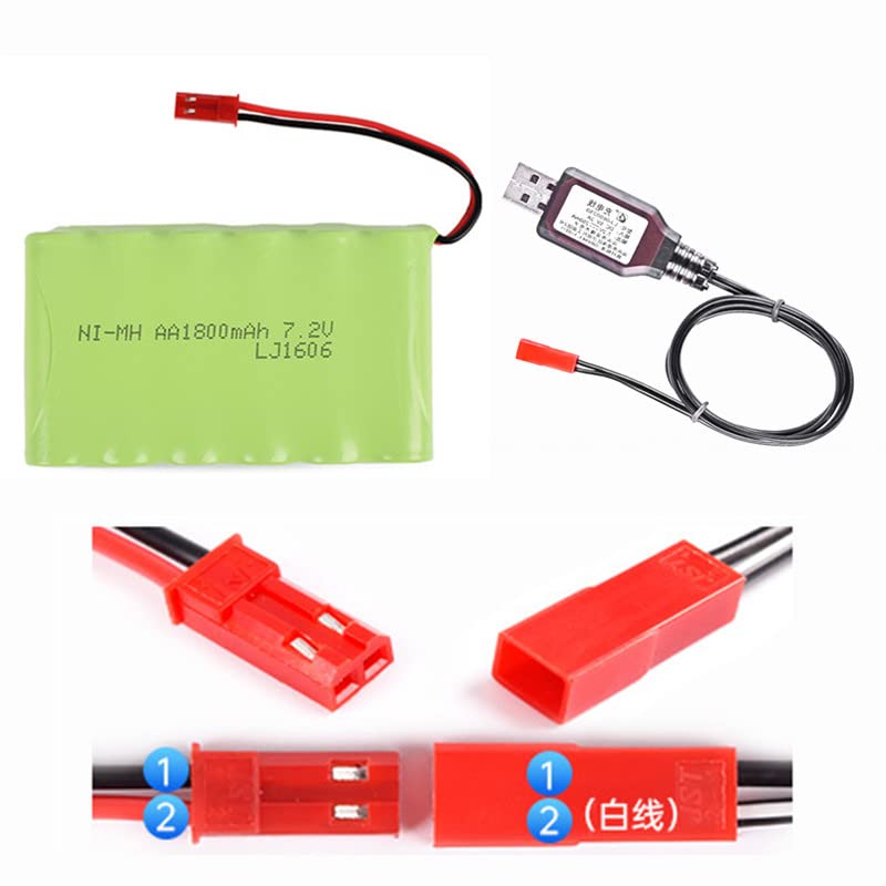 CBB Batería recargable de 7,2 V 1800 mAh con enchufe JST AA NiMH para excavadora RC Juguetes RC