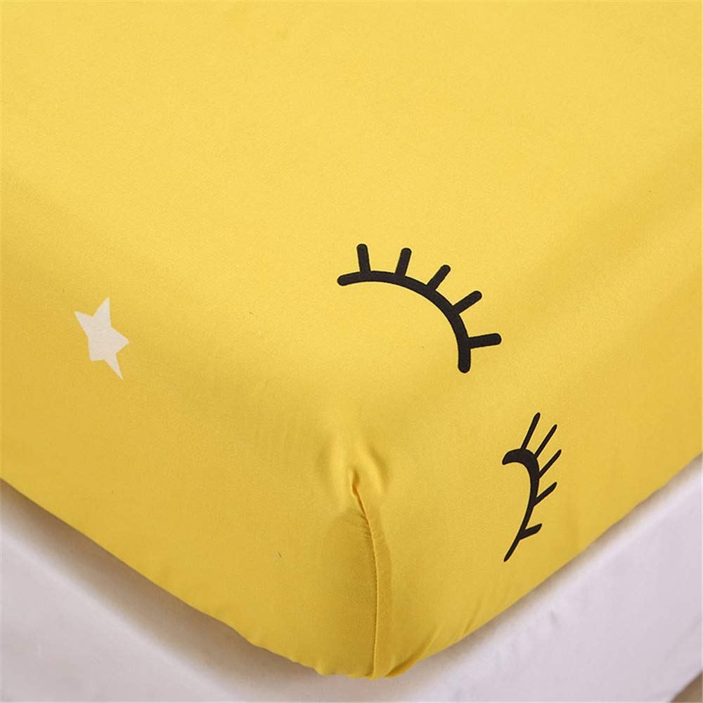 Chickwin Nordic Fitted Sheets Bedding Sheets with Deep Pocket 30cm for Single Double King Bed - Microfibre Soft Shrinkage Fade Resistant Easy Care (Yellow eyelashes,120x200+30cm) — image 1
