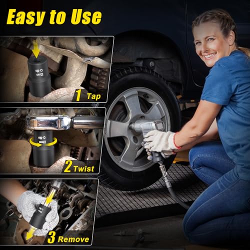 Topec 10-Piece Bolt Extractor Set for Damaged Lug Nuts and Screws - 1/2 Drive Impact Tool
