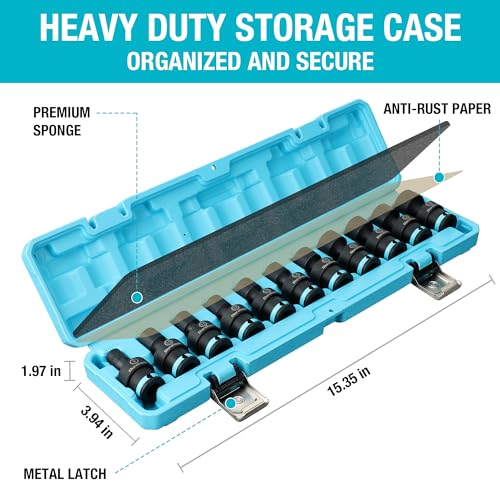 DURATECH 3/8" Drive Impact Swivel Socket Set, 11 Pcs Shallow Wobble Sockets by DURATECH - Image 6