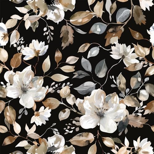 Wookmmy Vintage Dark Black Floral Peel and Stick Wallpaper Modern...