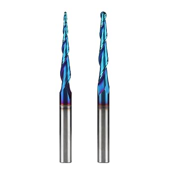 2PCS دوامة CNC راوتر بت 1/4 " عرقوب 3" على طول مدبب زاوية الكرة الأنف مع طلاء NACO-Blue لنحت الخشب 2 D & 3 D النقش