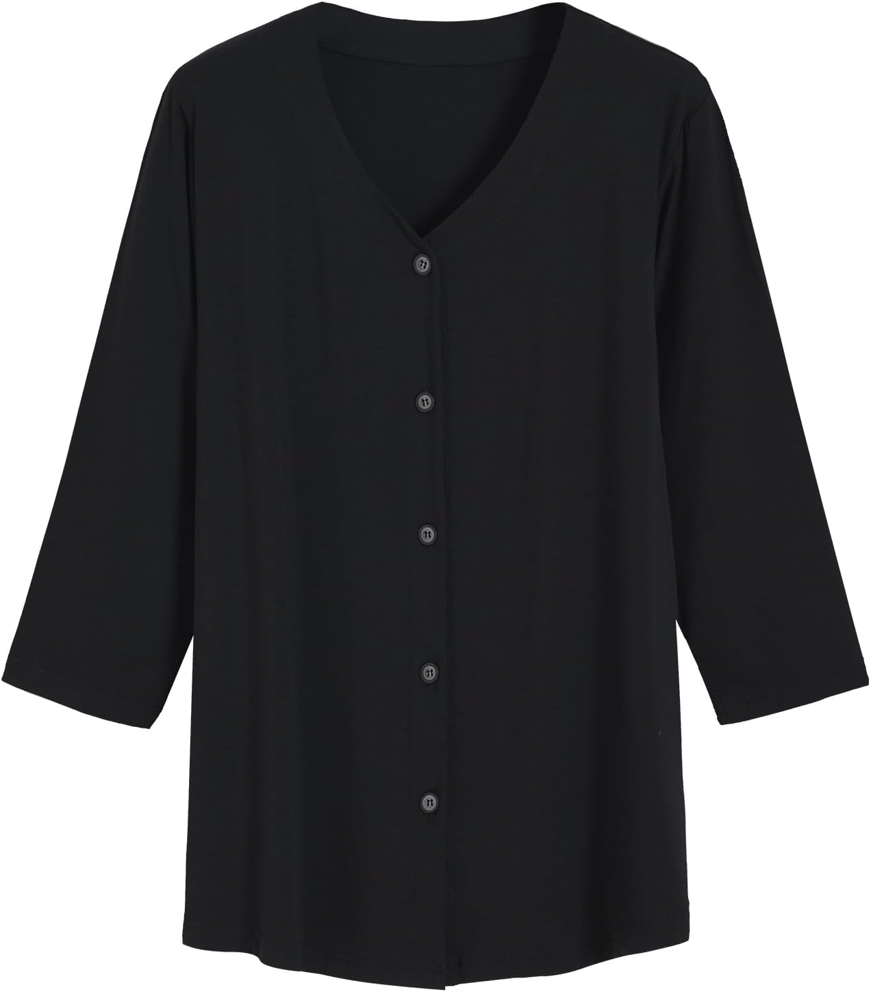 Latuza Women's 3/4 Sleeve Button Up Pajama Top Bamboo Viscose V Neck Sleep Shirt