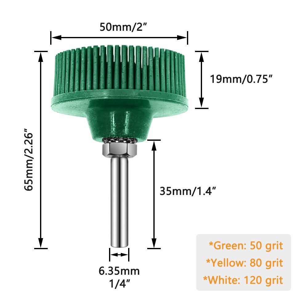 Ziarnistość tarczy z włosia 50 # 80 # 120 # z mocowaniem z chwytem 1/4" do metalu (6, 2")