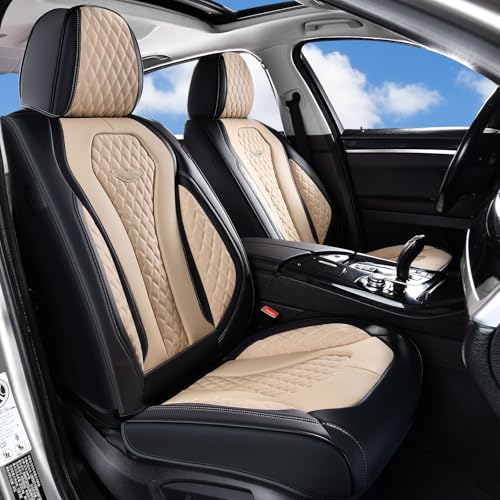 Image of Coverado Car Seat Covers, Leather Seat Covers Full Set, Beige Seat Covers, Car Seat Cushion, Driver Car Seat Covers, Waterproof Car Seat Protector Fit for Most Cars