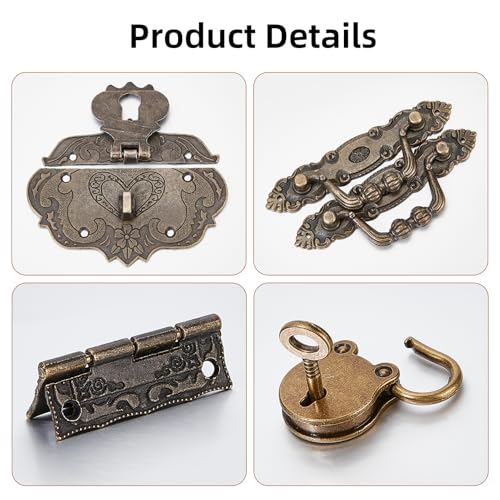 NICENEEDED 1 Set Jewelry Box Hinges Hasp Catch Handles Lock, Retro Engraved Decorative Hardware Kit with Screws - Image 3