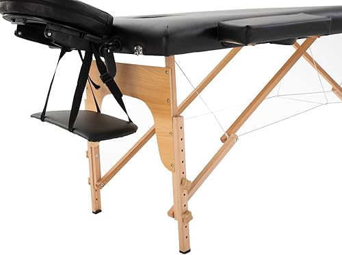 Miniatura 7 de Cama de masaje portátil, mesa de masaje de cuero de PVC, mesa de terapia de masaje con soportes de haya, cama de spa ajustable de 84 pulgadas, cama