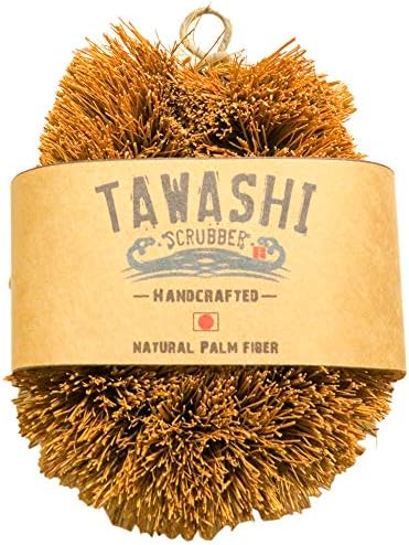 Japan Handcrafted Tawashi Brush Set of 2 - Natural Palm Fiber Scrubber for Eco-Friendly Cleaning of Pots, Pans, and Vegetables - Handheld and Long-Lasting
