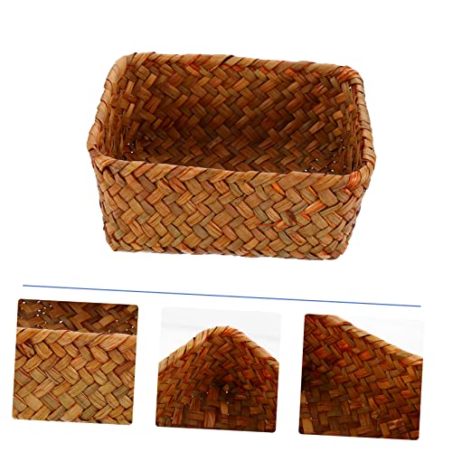 Caja de almacenamiento tejida PRETYZOOM en algas naturales set de 3 5