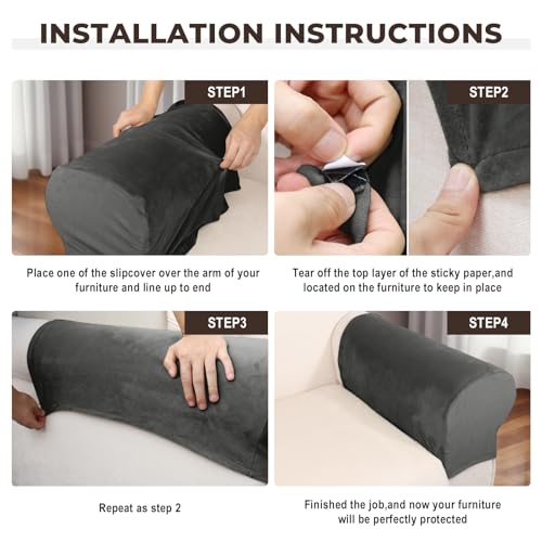 Image of Couch Arm Covers 2 Pcs Sofa Armrest Covers Stretch Couch,Armrest Cover for Chairs Scratch-Resistant Sofa Arm Cover Armchair Slipcovers,Grey