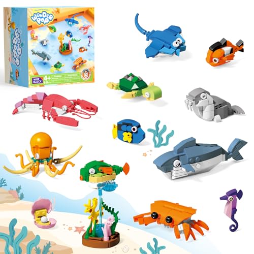Image of Wise Block 556 PCS Ocean World Building Set,12 Packs Sea Animals Building Toy with Display Stand, STEM Educational Learning Toy, Birthday Gift for Boys Girls Ages 4+, Beach Toy with Shark & Turtle