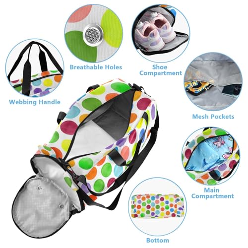 Colorful Dots Kids Travel Duffel Bag for Boys Girls Overnight Weekend Tote Bag with Shoes Compartment for Trip Beach Gym4