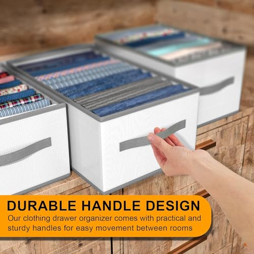 Image of Mulitple Compartments Foldable Jeans, T-Shirt, Pant Organizer; Clothing Storage Solution for Wardrobe Organization & Clothes Management (7 compartment (pack 0f 3), White)