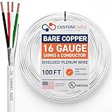 16 Gauge Wire (16 AWG) – 4 Conductor Stranded Copper Shielded Cable – 16/4 Home Electrical Wire – Low Voltage Up to 300V – CMP/CL3P Low Smoke Plenum Jacket – USA Made (100ft - White)