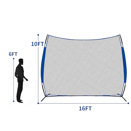 PGL 16x10FT Sports Barrier Net, Large Batting Nets For Baseball And Soccer, Portable Ball Sport Training Equipment, Suitable For Baseball, Softball, Hockey, Lacrosse, Football, Soccer Etc, Blue Series