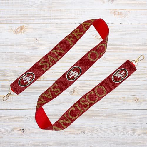 Lashicorn Beaded San Francisco Purse Strap Red and Gold Game Day Clear Handbag Replacement Strap Stadium Football 48” Gold Hardware Clips for Clear Bag3