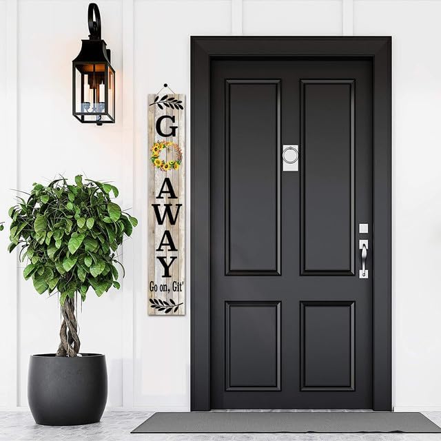 Sunflower Porch Sign - Vertical 'Go Away' Farmhouse Wood Plank Wall Decor, 8x48 Modern Farmhouse Plaque Sign