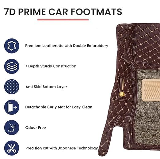 Image of Auto Ride 7D Luxury Car Mats for Mg Hector Plus (7 Seater)| Ultra-Premium PU Leather | Waterproof, Dustproof & Anti-Slip | Custom Fit All-Weather Floor Mats | Color : Coffee