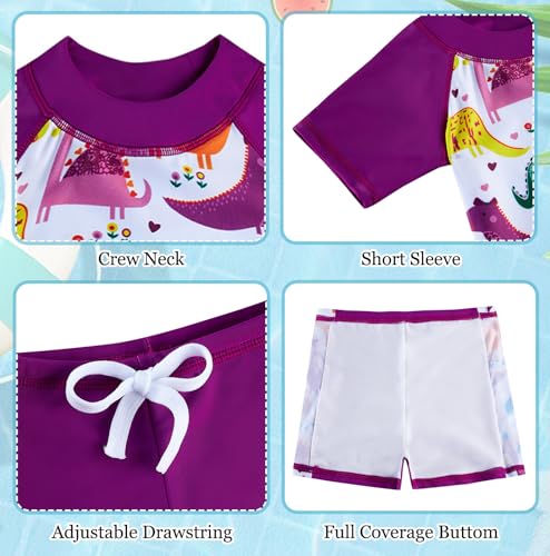 Image of Lovekider Girls Swimsuits Two Piece Rash Guard Set Short Sleeve Bathing Suit Liner Swimwear with Sun Protection 3-12T