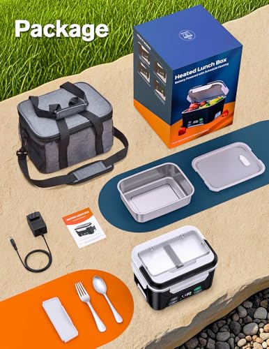 EAST OAK Cordless Electric Lunch Box for Adults, Heated Lunch Box Battery Powered with Automatic Heating, 5.5 Cups Portable Food Warmer with Removable Tray Divider — view 6