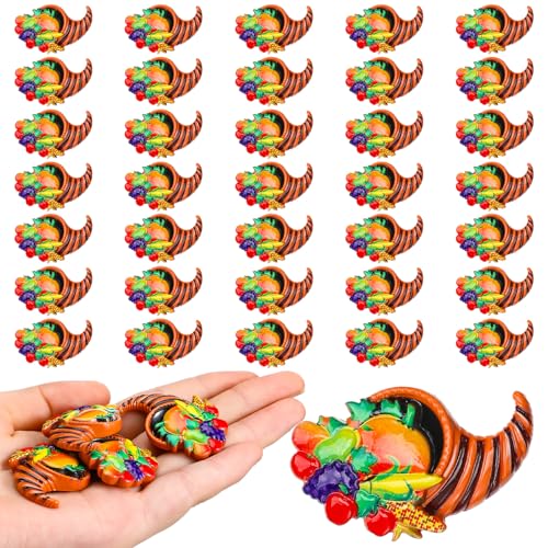 Cinnvoice 60 Pcs Fall Mini Cornucopia Craft Kit Mini Resin Charms Miniature for Autumn Thanksgiving DIY Craft Flatback Embellishment for Vase Filler DIY Home Table Decorations
