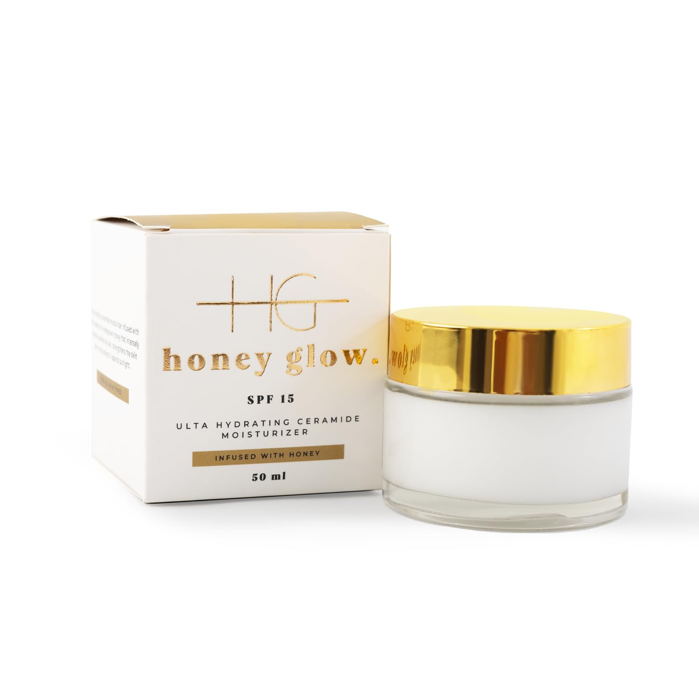 HoneyGlow ultra nawilżający ceramiczny krem do twarzy z miodem, wzmacnia barierę dla skóry i chroni przed światłem słonecznym, SPF15, sformułowany z niacynamidem, kwasem hialuronowym i