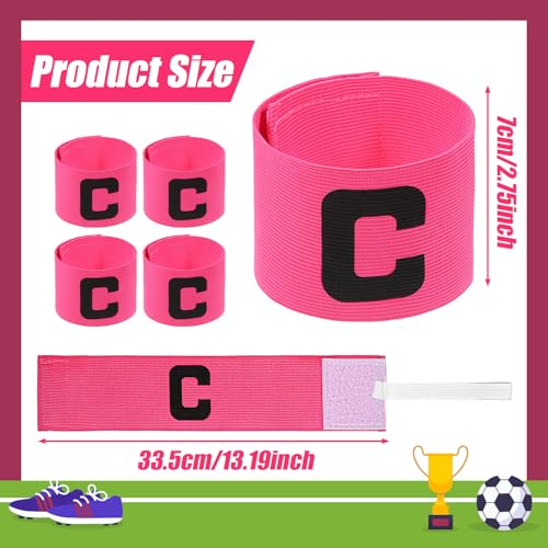 LIQWEI 4Pcs Captain Armbands, Captain Armbands for Soccer, Football Arm Bands Nylon Elastic Protective Arm Badge Captains Arms Bands for Soccer Youth for Basketball Volleyball Team(Rose red)