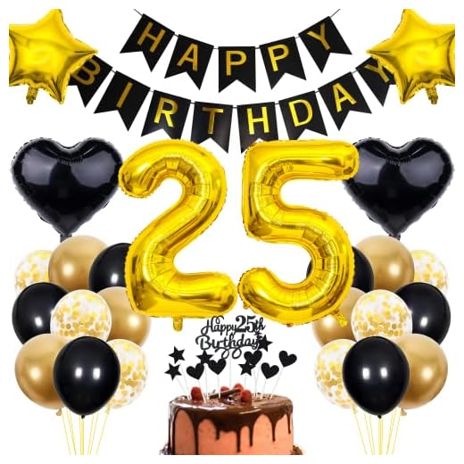 Decoración 25 Cumpleaños, Decoración Pastel Negro Cumpleaños 25 Hombre, Decoración Fiesta Oro Negro, 25 Cumpleaños Hombre Mujer, Decoración Pastel 25 Cumpleaños Mujer, Decoración Cumpleaños 25 Hombre