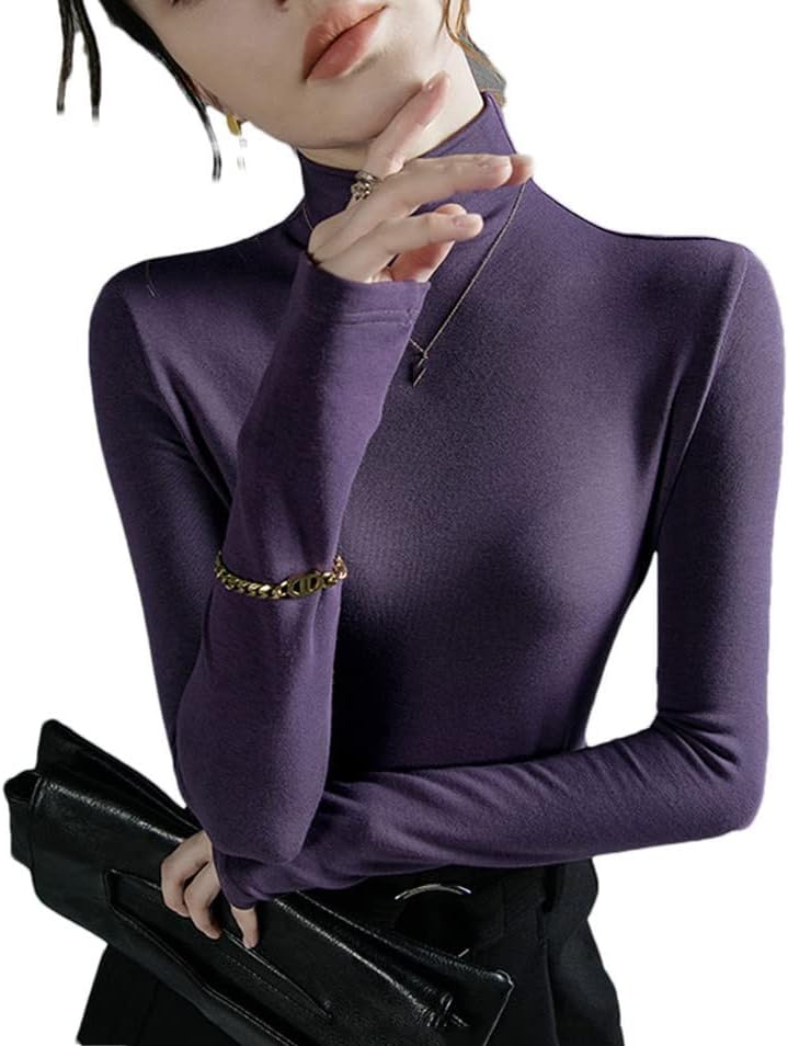 Haitpant Women's Tops Gothic Autumn Winter Basic Brushed Turtleneck T-Shirt Women Solid Slim Bottoming Pullover