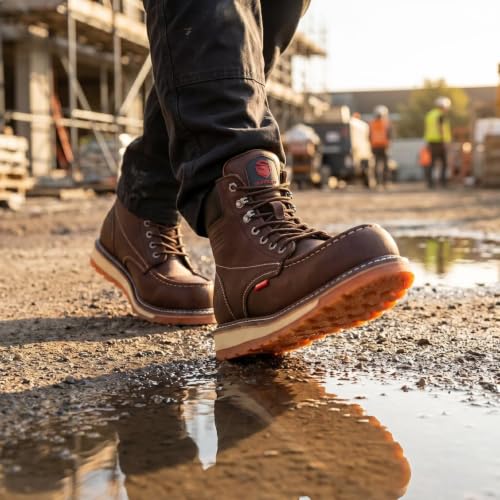 Image of SUREWAY 6 inch Mens Heavy Duty Soft /Composite /Steel Toe Work Boots for Men,Comfortable & Durable,GoodyearWelt,Full Grain Leather,Oil /Slip Resistant,Wedge Moc Toe Industrial Construction Boots